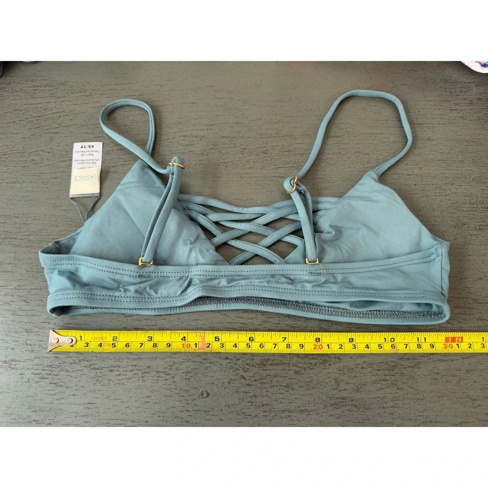 L Space Wild Side Bikini Top Blue Lattice Crisscross Bralette XS NWOT